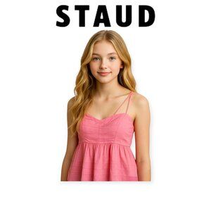 STAUD Theo Strawberry Pink Cotton Strappy Tank Top Size 8 NWOT Summer Essentials